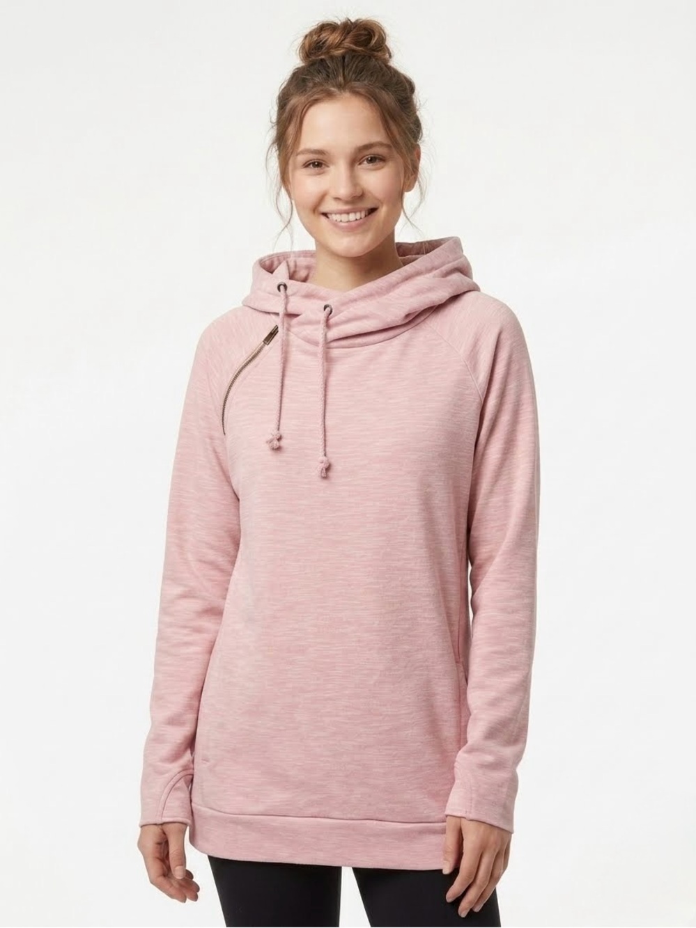 Ampersand Avenue DoubleHood™ Heathered Pink XL Athleisure Cozy Cabincore Hoodie